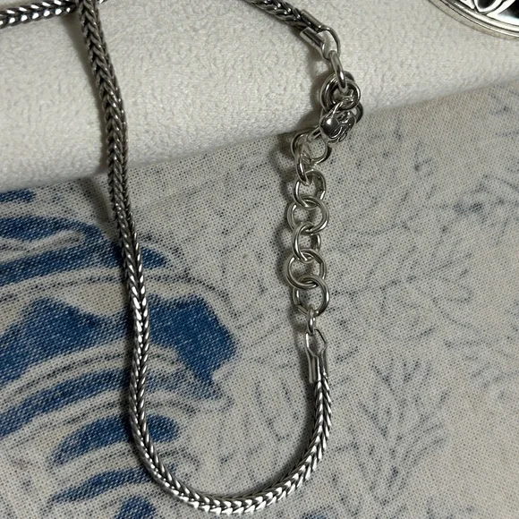 Brighton Capella Long Necklace Silver Plated 2"D Medallion Thick Chain